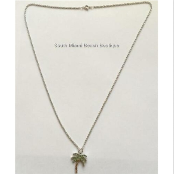 Crystal Palm Tree Necklace 24" Silver Plated Coconut Island X-Long Beach - Picture 7 of 8